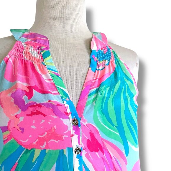 Lilly Pulitzer Womens Bailey Dress Sz Small Pink Green Blue Silk Midi Sundress - Picture 5 of 10